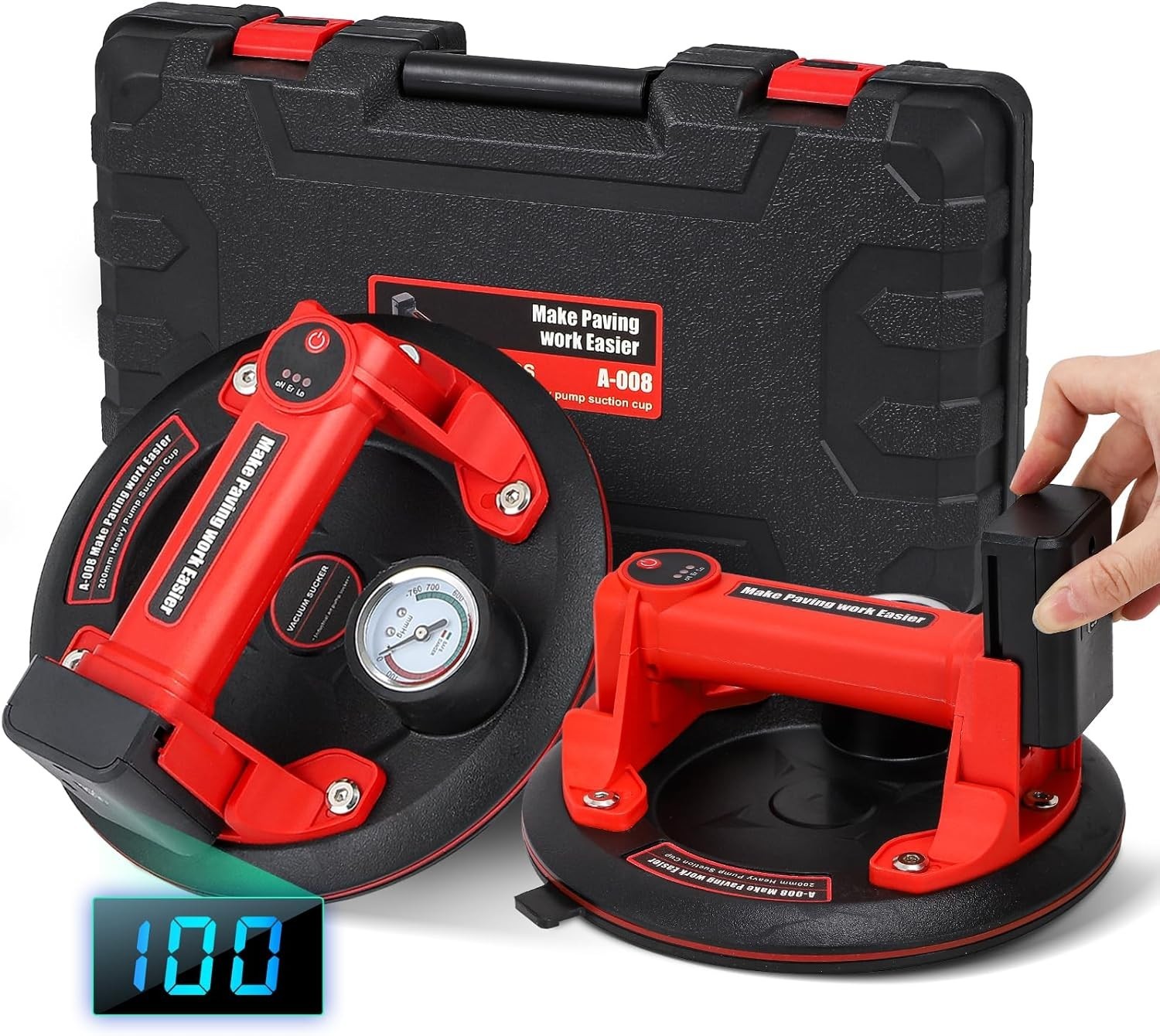 8" Electric Vacuum Suction Gripster Lifter 2 Pack Heavy Duty Electric Glass Suction Gripster