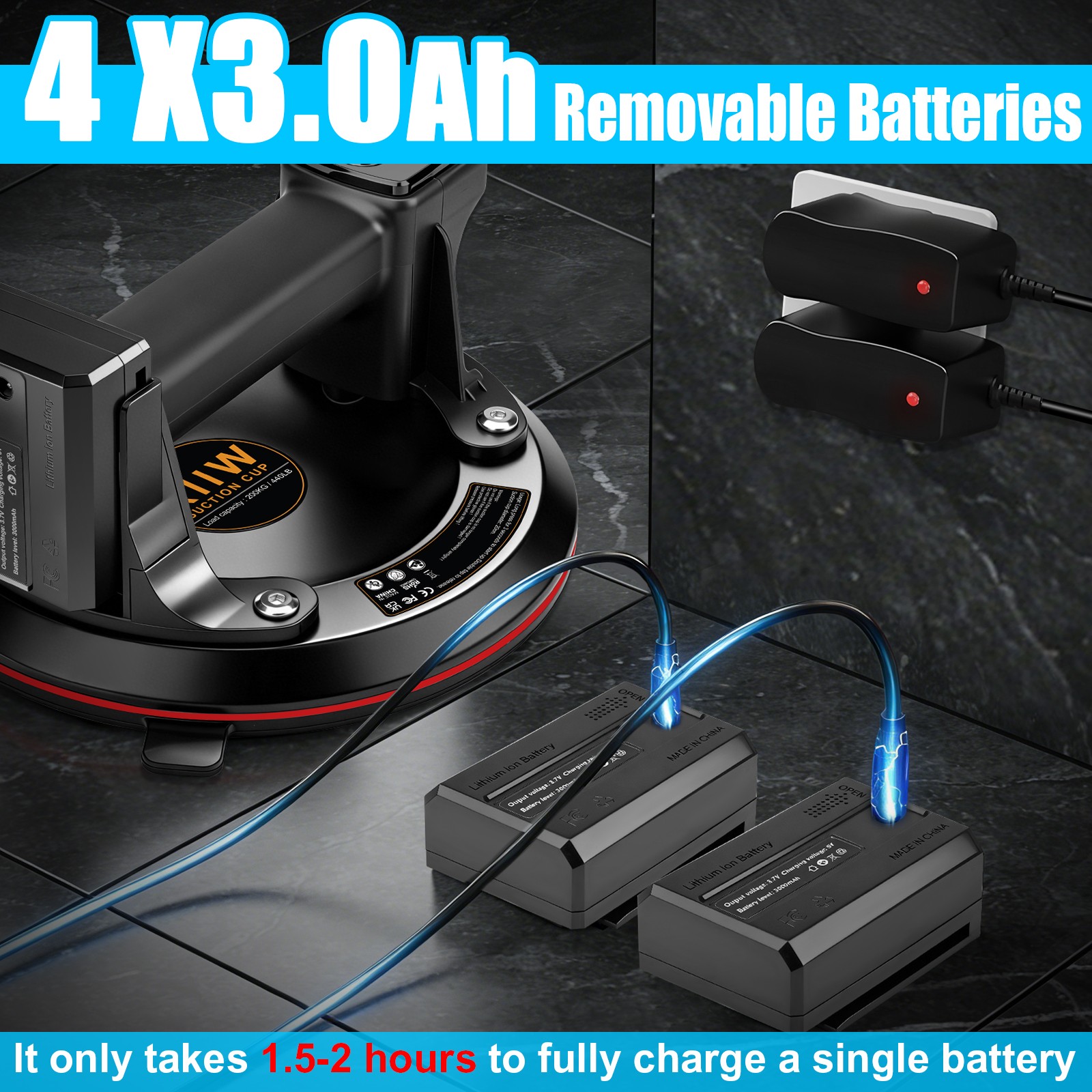 2x Electric Glass Suction Gripsters 8'' Heavy Duty Vacuum Suction Gripsters Lifter 440lbs view 2